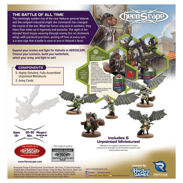 Heroscape: Rising Tide: Wing Commander Tuck Harrigan and Vorid Glide Strikers rear cover
