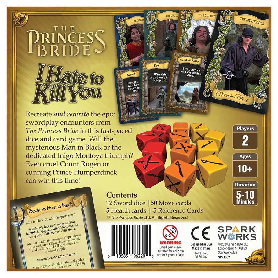 The Princess Bride I Hate To Kill You rear cover