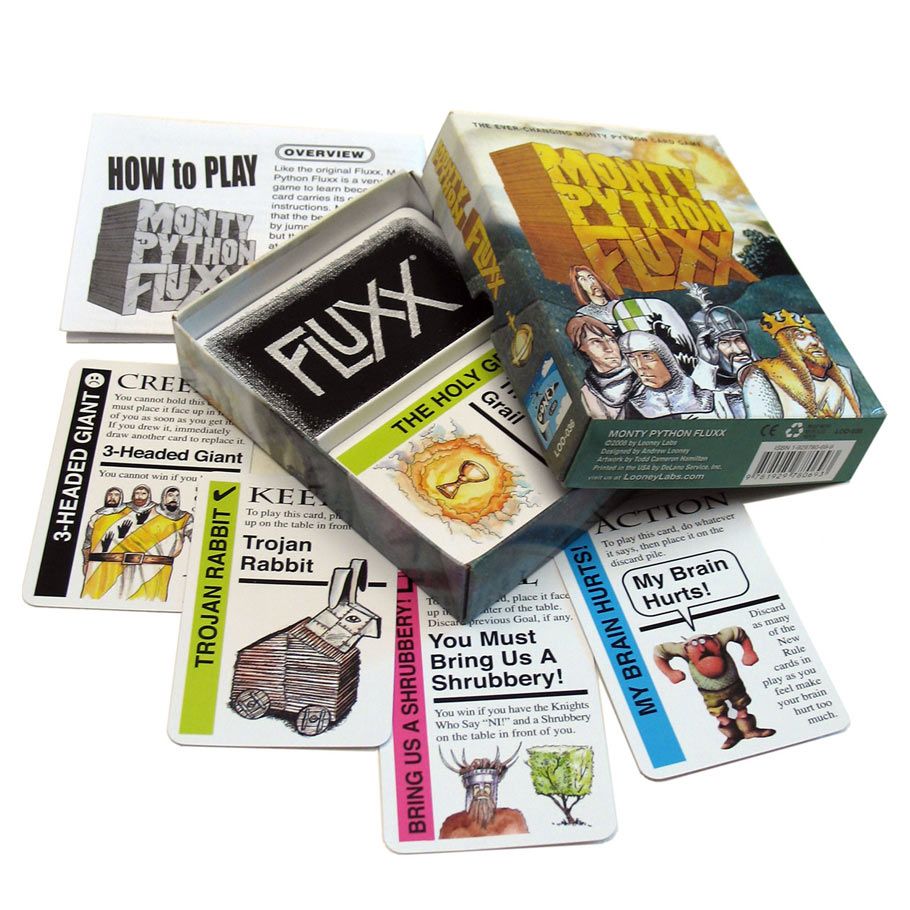 Monty Python Fluxx with some cards laid out
