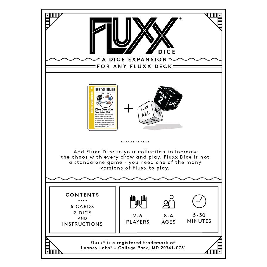 Fluxx Dice Back of Box